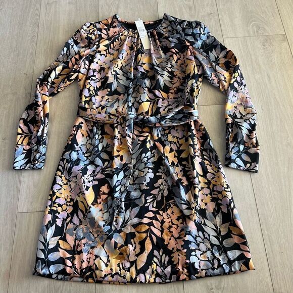ML MONIQUE LHUILLIER Dresses & Skirts - ML MONIQUE LHUILLIER Womens Black Satin Tie Lined Long Sleeve Short Dress size 6